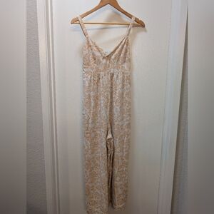 Floral Print Jumpsuit in Cream and Tan
